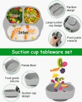 Kinderservies, babyborden, 8-delig, druppelvrij servies met zuignappen, eetbord, slabbetje, kom, lepel, vork, babydrinkbeker, siliconen bord, antislip, BPA-vrij