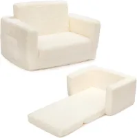 Kinderzetel 2-in-1 uitklapbed sherpa-peuterbank-ligstoel peuterfauteuil kinderdag-verjaardagscadeau meisjes-jongens crème Kinderzetel
