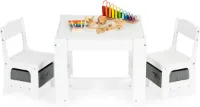 Kindertafel en stoeltjes - 63x63x51cm - tafel dubbelzijdig - wit