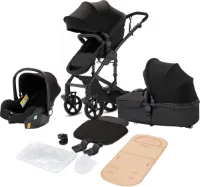 BBV Kinderwagen - Luxe 3-in-1 Kinderwagen - Kinderwagens - Wandelwagen - Autostoeltje - Buggy - Inklapbaar - Zwart / Zwart - 0-36 Maanden