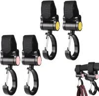 Kinderwagen tassenhaakjes - Set van 4 - Haakjes voor tassen - Kinderwagen Haakjes - Tassenhaak - Boodschappenhaak - Boodschappentassen ophangen - Buggy Clipjes - Extra Buggy haakjes - 360° draaibaar -