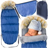 Kinderwagen voetenzak - marineblauw - bont - tas - hoes