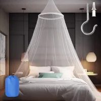 Klamboe voor bedden, grote witte bedhemel voor meisjes, hangend bednet, voor slaapkamer, decoratie, ideaal voor reizen, inclusief opbergtas, gemakkelijk aan te brengen, kanten bloem