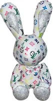 Knuffeltoettiess - Konijn - Design - Wit met print - (kraam)cadeau