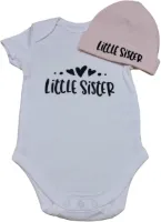 Kraamcadeau - Setje - Romper en muts - Little sister - maat 56 - bedrukt