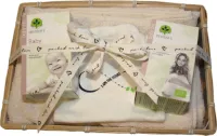 Kraammand - Baby gift set - bad cape - baby handdoek van luxe dikke badstof katoen biologisch - Romper biodynamisch katoen maat 56 - Baby thee - Zwangerschapsthee of Borstvoedingsthee
