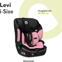 LIONELO Levi i-Size Autostoeltje, 76-150 cm Groep 1/2/3, Veilige 10-Standen Verstelbare Hoofdsteun, Memory Foam, R129, Universele Installatie, Afneembare Rugleuning, Kinderautostoel Baby (Roze)