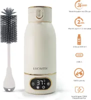 LUCAVITA® Draagbare Baby Flessenwarmer - 1 Minuut Opwarmen 50ML - Onderweg en Thuis met Borstel - 500ML - Oplaadbare - Flesverwarmer - Babyfles - Pasteurisatiefunctie 65°C - Thermosfles - 36 uur Warm 