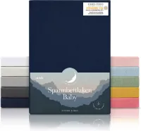 Laleni Jersey Baby/Kind Hoeslaken - Actief Ademend - Oeko-Tex Certificeerd - Babybed, Wieg, Kinderbed 40 x 90 x 10cm, donker oceaanblauw, set van 2