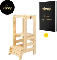 Leertoren 2 In 1 - Leertoren Keukenhulp Met Veiligheidsrail - Learning Tower Met 3 Hoogtes - 100% Tevredenheidsgarantie - Gemaakt Van Duurzaam Gesprokkeld Hout - 51*38*89 Cm