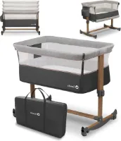 Leonie bijzetbed met schommelfunctie en 5-traps hoogteverstelling - inclusief zijwand, transporttas en wielen - schuine matras - voor positionering onder hoek - oprolbaar - Co Sleeper