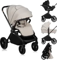 Lionelo Mika Plus - Kinderwagen 3in1 - XXL SET - incl. i-Size autostoel - Veelzijdig en jaarrond - Grote wielen - tot 22kg - Bediening met een hand - Voor alle soorten terrein - Accessoireset