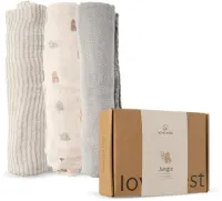 Love Nest Hydrofiele Doeken Jungle – 120x120 cm – Set van 3 – Tetradoeken Baby – Ultra Zacht & Absorberend – Voor Jongens en Meisjes – Kraamcadeau