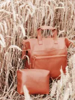 Lederen luiertas rugzak, baby luiertas, luiertas verzorgingstas, buggy tas - bruin