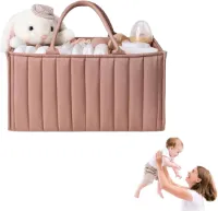 Luiertas - Babyluier organizer - Stijlvolle opbergmand voor luiers in verzorgingsspullen - Met verwisselbare vakverdeling - Ideaal voor de kinderkamer of babyshower - 38x25x18 cm - lichtroze