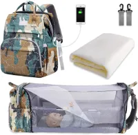 Luiertas Rugzak met Grote Capaciteit - Draagbare Reis Luiertas met Opvouwbaar Babybed - Multifunctionele Luiertas Rugzak met Babybed - Woestijn Camouflage