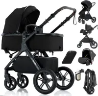 Lunola Mira X1 - Kinderwagen 3-in-1 - Wandelwagen - Stroller - incl. autostoel - 0-20kg - XXL - Multifunctionele Buggy 3in1 - Zwart