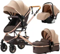 Netonic Luxe 3-in-1 Kinderwagen - Wandelwagen - Autostoeltje - Buggy - Inklapbaar - Bruin - 0-36 Maanden