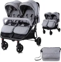 Luxe Duo Kinderwagen – Buggy – Wandelwagen – Plooibuggy – Draaibare Wielen – Verstelbare Rugleuning – Hoogwaardig Stof – Inklapbaar – Grijs