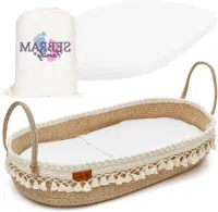 Luxe babyluiermand met extra reismat en schuimstofmatras - Waterafstotende overtrek - Moise babymand van katoenen touw - BEIGE verschoonmand