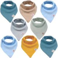 M.M.C. Baby 8-delige mousseline driehoekige sjaals, unisex katoenen sjaal met verstelbare drukknopen, boerdoek slab voor peuters, jongens en meisjes (jongensset)