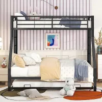 Metalen stapelbed met uitschuifbaar bed en dubbele ladder voor kinderen en volwassenen - ruimtebesparend design