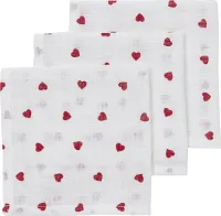 Meyco Baby Sweet Heart monddoekjes - 3-pack - hydrofiel - red - 30x30cm