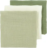 Meyco Baby Uni pre-washed hydrofiele doeken - 3-pack - pre-washed hydrofiel - naturel/soft olive/olive green - 70x70cm