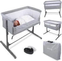 Co-sleeping wieg | Verstelbare hoogte | Zijopening | Tot 15 kg | Draagtas | Bevestiging aan bed | Maan | Mobiclinic