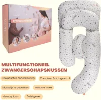 Momie™ Zwangerschapskussen beige patronen 5 Kussens - Memory foam Katoen - 180*80 - Zijslaapkussen voor zwangerschapsfase 1 tot 3 - voedingskussen voor na de zwangerschap en voor babyvoeding - Lichaam