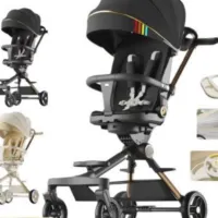 Mookes Kinderwagen 3in1 Zittende En Liggende Universele Kinderwagen Ultralichte Schokabsorptie Bi directionele Push Kinderwagen -Rainbow Black