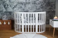 Multifunctioneel ROND 7 in 1 Babybed / peuterbed incl. matras - Wit Wit