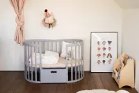 Multifunctioneel ROND 7 in 1 Babybed / peuterbed incl. matras - Grijs Grijs