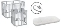 Multifunctioneel Ovaal Babybed 7-in-1 Naturel/Wit met Natuurlijk Matras – Transformeerbaar Wiegje, Co-Sleeper, Ledikant, Speelbox, Bankje en Bureau voor Baby’s en Peuters