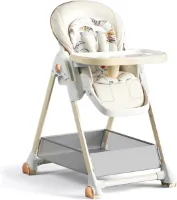 Multifunctionele Babykinderstoel - Verstelbaar en Opvouwbaar - Eetkamerstoel voor Peuters met Dubbele Dienbladen en Wielen