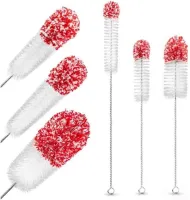 Multifunctionele Flessenreinigingsborstels - Set van 3 met Lange Steel en Nylon Haren, Rood