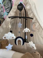 Muziekmobiel Regenboog blauw - Boxmobiel zwart - Baby - Box - CE gecertificeerd