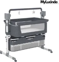 Mylucinda® – Beweegbare Baby Wieg met Schommelfunctie en Afstandsbediening – Grijs – Met Klamboe – Ideaal voor Pasgeborenen en Reizen