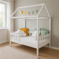 New Baby - Kinderbed CASTELLO - 180x90 cm - Wit Huisbed - Met Uitvalbeveiliging - FSC Hout - Inclusief Lattenbodem - Ledikant voor Kinderen 1-12 Jaar