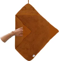 Nifty 2-in-1 Badcape - Speciale badstof baby handdoek met hydrofiele hoeken - Handig bij het drogen van de huidplooitjes - Origineel kraamcadeau - 75x75 - Caramel