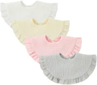 Nishine 4-pack unisex baby mousseline bandana kwijl slabbetjes 360 graden draaibaar katoenen slabbetjes voor doorkomende tandjes voor jongens en meisjes (witte set)
