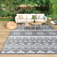 Omkeerbaar buitentapijt, waterdicht, wasbaar, terrastapijt, lichtgewicht, opvouwbaar, UV-bestendig, boho stijl, kunststof, voor binnen en buiten, kamperen, camper, balkon, picknick - Grijs