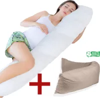 Ondersteunend Lichaamskussen + 1x katoenen kussensloop - 45 x 145cm - Taupe - Body Pillow - Zwangerschapskussen - Body Pillow - Lichaamskussen - Voedingskussen - Zijslaapkussen - Sluimerrol - Afneemba