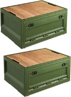 Opbergboxen met deksel 2 × 38L stapelbaar kunststof opbergdoos met wielen camping box opvouwbare opbergkrat voor campingaccessoire woonkamer garage buitenpicknick groen