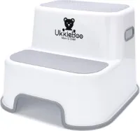 Opstapje UkkieBoo - Antislip Krukje voor keuken, WC en badkamer - Max 100kg - Wit-Grijs