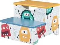 Opstapkrukje kind monster design laag opstapje 2 treden - 25 cm hoog badkamer MDF kinderkrukje kleurrijk .