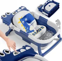 Opvouwbaar Babybadje met Thermometer - Ideaal Geboortecadeau - Inclusief Badkussen