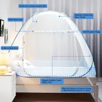 Opvouwbaar Klamboe, Opvouwbaar Bed Muggennet, Draagbaar Reis-Muskietennet, Dubbele deur Muggen-Campingtent, 150x200cm Blauwe Rand