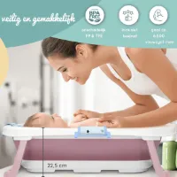 Opvouwbaar babybad met 50 liter volume, inclusief bad-inzet, ergonomisch & compact, stabiel PP & TPE plastic, ruimtebesparend, roze