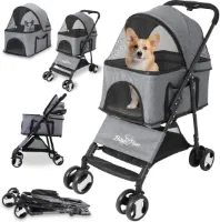 Opvouwbare 4-wielige honden- en kattenwagen met deken en regenhoes - Geschikt als cadeau tot 20 kg